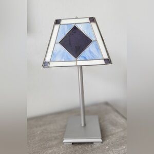 Marjolein Bastin Tiffany Style Stained Glass Table Lamp-Blue, Purple & White